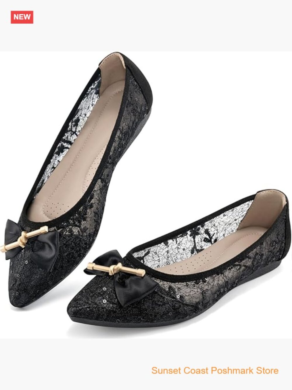 Comfortable Pointed Toe Bowknot Lace Ballet Flats Dressy Slip On Casual Shoes
